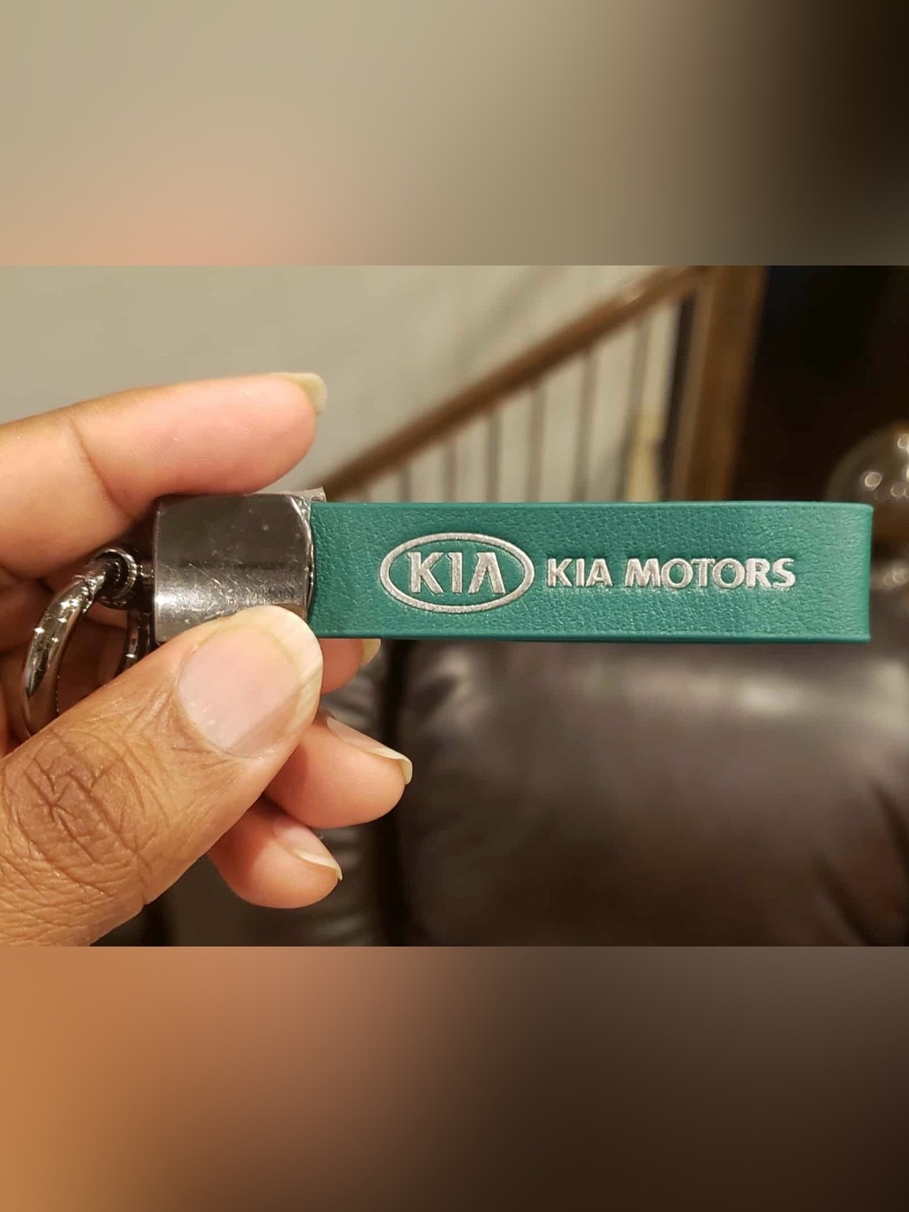 KIA Green & Silver Leather Metallic Black Keychain